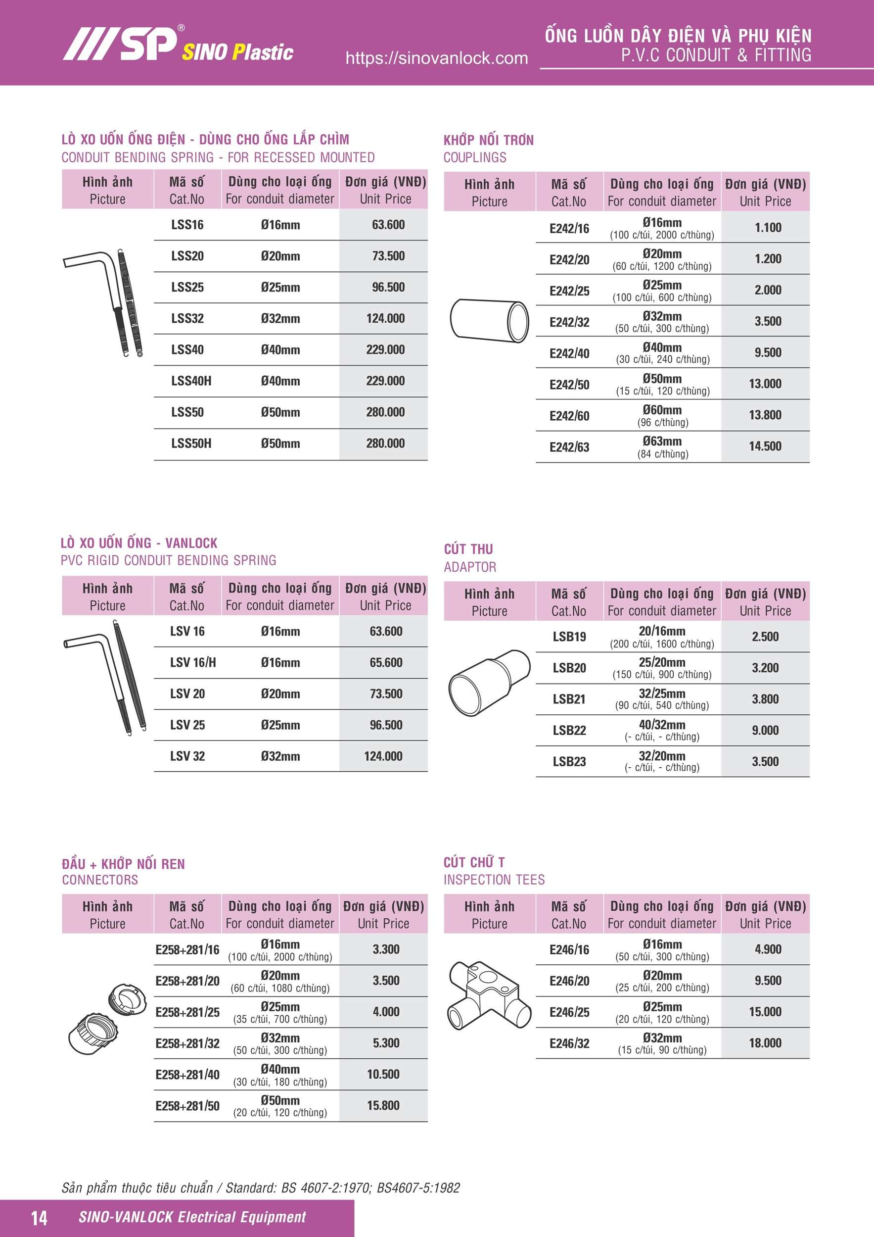 Bảng giá ống luồn dây điện pvc Sino Vanlock 2026