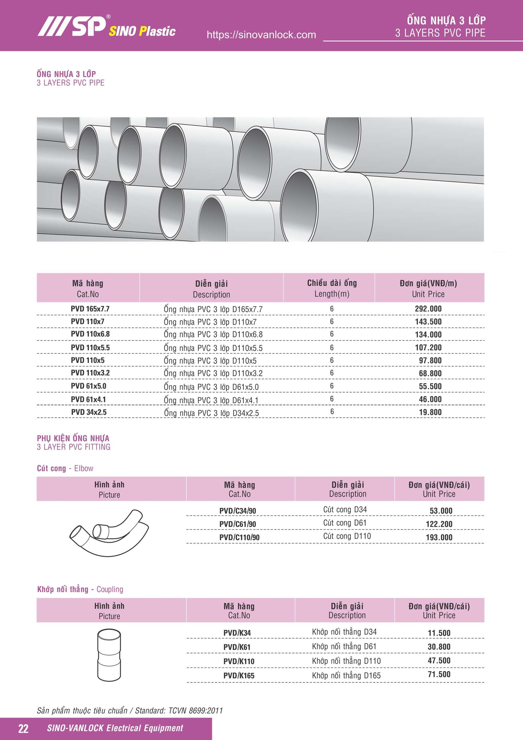Bảng giá ống luồn dây điện pvc Sino Vanlock 2026